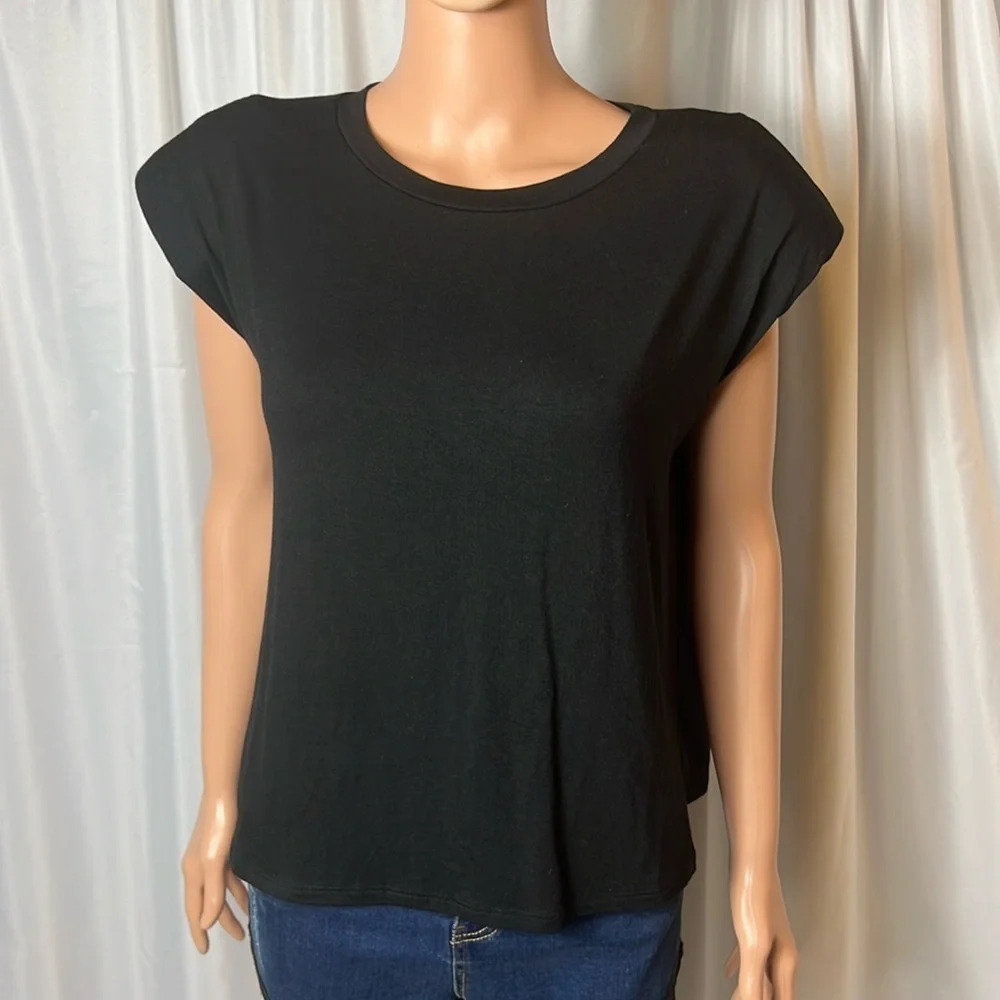 If She Loves Shirt Padded Shoulders Size L Black Short Sleeve New W/O tags